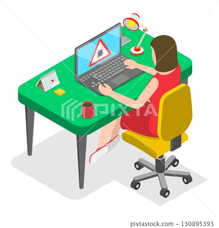 3D Isometric Flat  Illustration of Computer Network Attack. Item 3 130895393