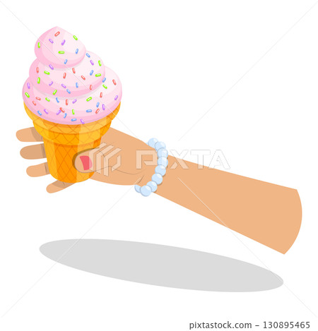 3D Isometric Flat  Set of Hands Holding Ice Creams. Item 4 130895465