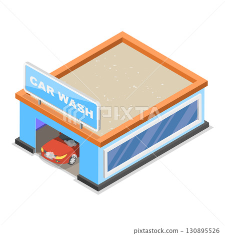 3D Isometric Flat  Illustration of Self Car Wash. Item 4 130895526
