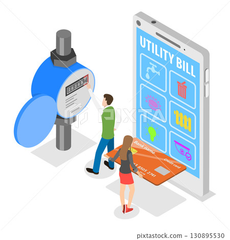 3D Isometric Flat Illustration of Utility Bills Payment. Item 1 3D Isometric Flat Illustration of Utility Bills Payment. Item 1 130895530