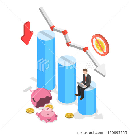3D Isometric Flat  Illustration of Business Bankruptcy. Item 3 130895535