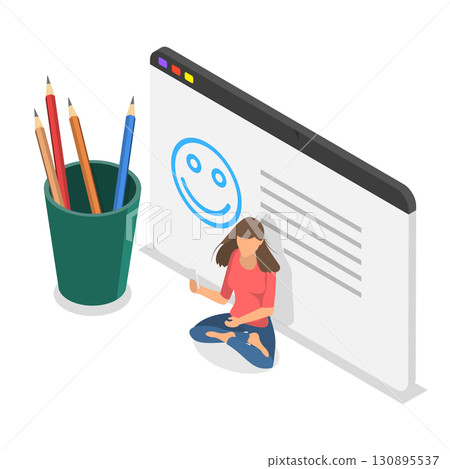3D Isometric Flat  Illustration of Online Survey. Item 1 130895537