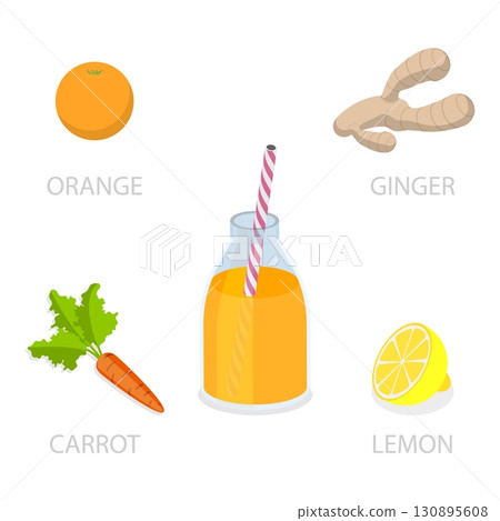 3D Isometric Flat  Illustration of Smoothie Recipes. Item 1 130895608