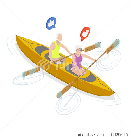 3D Isometric Flat  Illustration of Elderly Couple Having Fun. Item 2 130895615