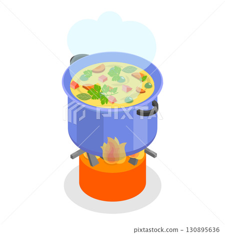 3D Isometric Flat Set of Field Kitchen Elements. Item 3 3D Isometric Flat Set of Field Kitchen Elements. Item 3 130895636