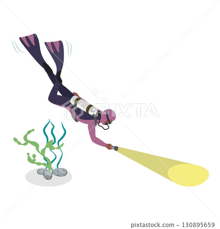 3D Isometric Flat  Set of Scuba Divers. Item 3 130895659