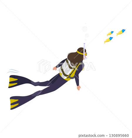 3D Isometric Flat Set of Scuba Divers. Item 4 3D Isometric Flat Set of Scuba Divers. Item 4 130895660