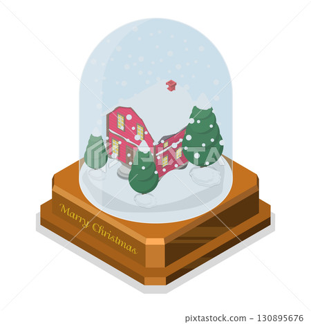 3D Isometric Flat  Set of Christmas Globes. Item 1 3D Isometric Flat  Set of Christmas Globes. Item 1 130895676