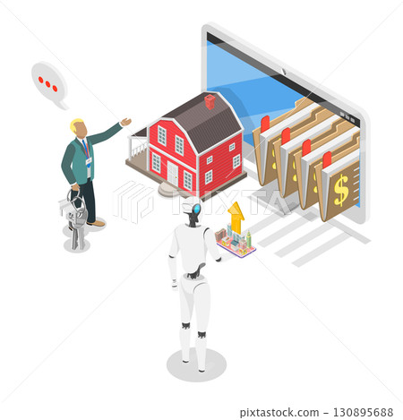3D Isometric Flat  Illustration of AI In Real Estate. Item 1 130895688