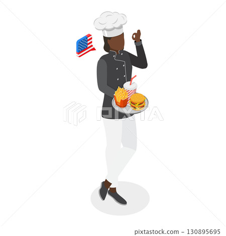 3D Isometric Flat  Set of Male And Female Chefs. Item 4 130895695