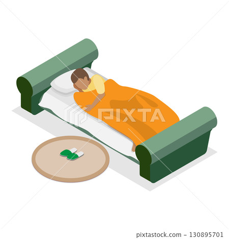 3D Isometric Flat  Illustration of Kids Daily Routine. Item 4 130895701