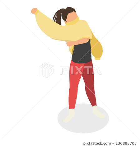 3D Isometric Flat Set of Children Putting Clothes. Item 2 3D Isometric Flat Set of Children Putting Clothes. Item 2 130895705