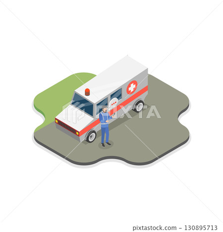 3D Isometric Flat Illustration of Ambulance Vehicle. Item 2 3D Isometric Flat Illustration of Ambulance Vehicle. Item 2 130895713