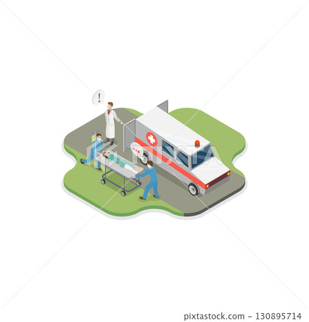 3D Isometric Flat  Illustration of Ambulance Vehicle. Item 3 130895714