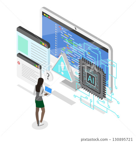3D Isometric Flat  Illustration of AI Security Threats. Item 1 130895721
