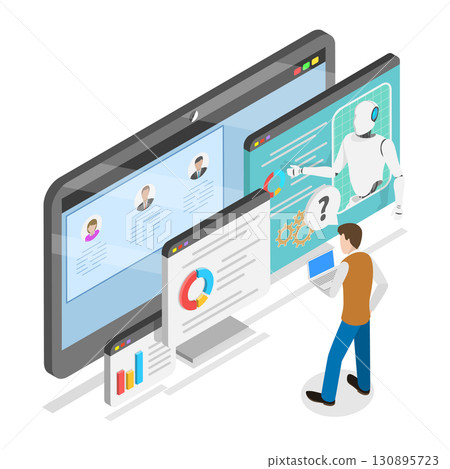 3D Isometric Flat  Illustration of AI Security Threats. Item 3 130895723