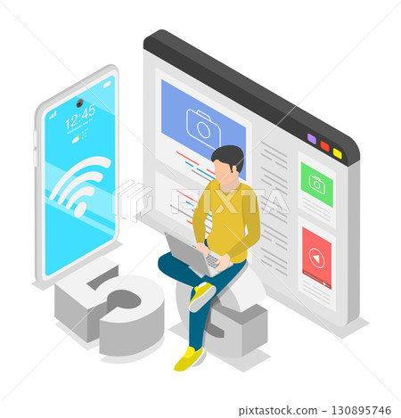 3D Isometric Flat  Illustration of Wireless Network Infrastructure. Item 2 130895746
