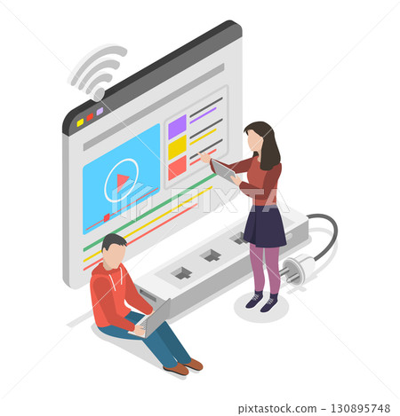 3D Isometric Flat  Illustration of Wireless Network Infrastructure. Item 3 130895748