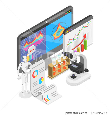 3D Isometric Flat  Illustration of AI and Science Research. Item 1 130895764