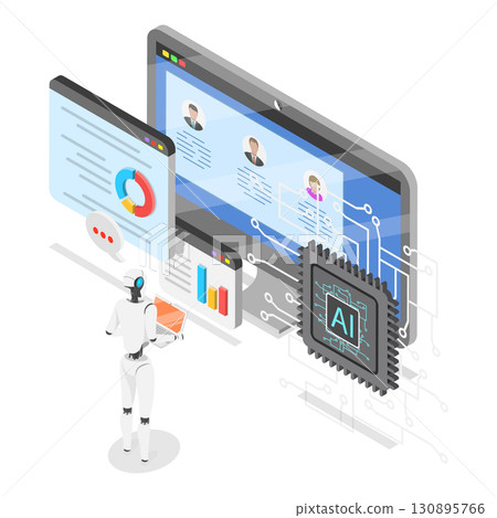 3D Isometric Flat  Illustration of AI and Science Research. Item 3 130895766
