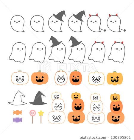 Halloween ghost and pumpkin illustration set 130895801
