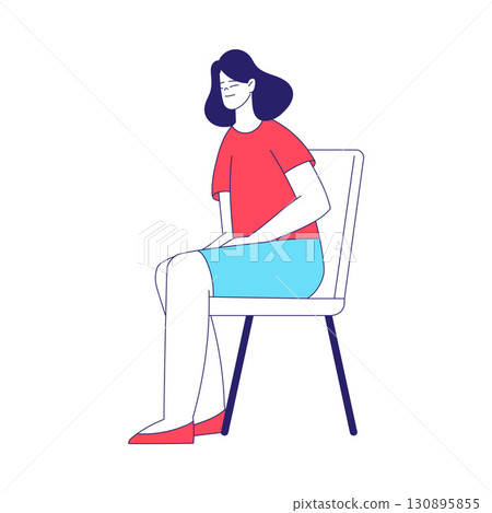 Young Woman Character in Sitting Pose at Hospital Vector Illustration 130895855