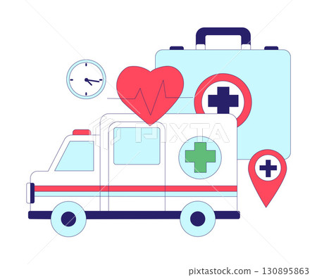 Medicine with Ambulance Car and First Aid Kit Vector Illustration 130895863