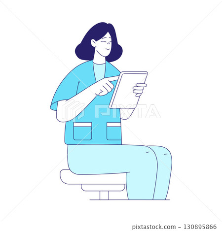 Medicine with Woman Doctor Sit with Tablet Vector Illustration 130895866