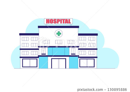 Hospital Building and Healthcare Flat Infographic Illustration 130895886