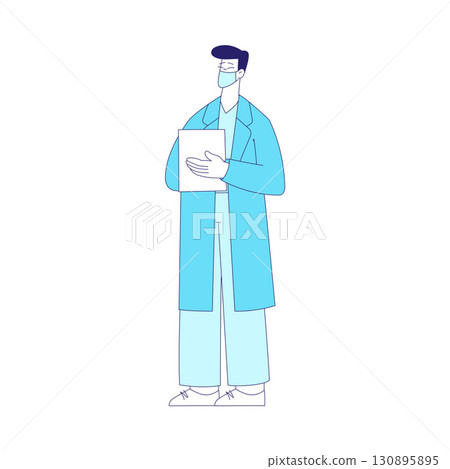 Medicine with Man Doctor in Coat Wear Mask Vector Illustration 130895895