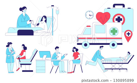 Medicine with People Visit Hospital and Have Doctor Appointment Vector Set 130895899