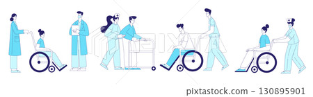 Medicine with People Visit Hospital and Have Doctor Appointment Vector Set 130895901