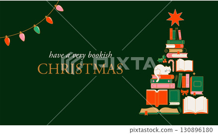 Christmas tree book fair poster and banner. Winter book sale vector illustration. Christmas tree book fair poster and banner. Winter book sale vector illustration. 130896180
