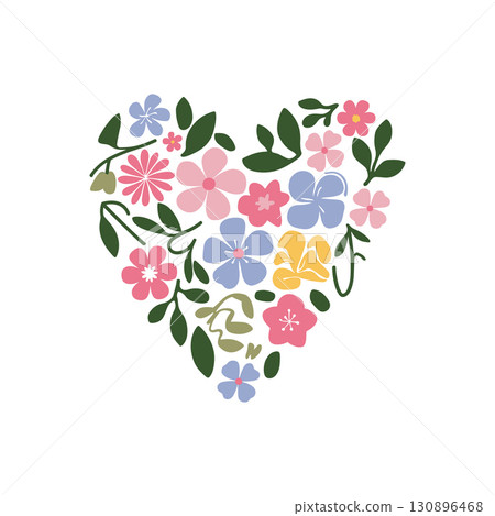 Heart Shape Formed by Pastel Flowers and Leaves love. Heart Shape Formed by Pastel Flowers and Leaves love. 130896468