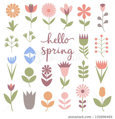Hello Spring Floral Elements and Typography flowers 130896469
