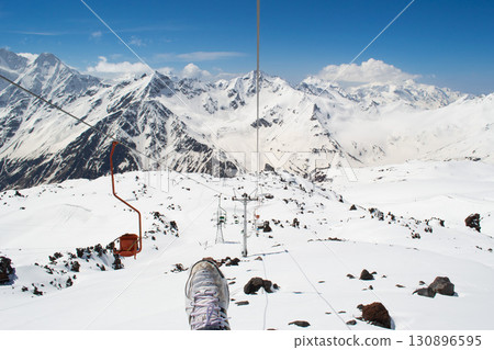 Old funicular and leg. Russia's North Caucasus. Elbrus mountain Old funicular and leg. Russia's North Caucasus. Elbrus mountain 130896595