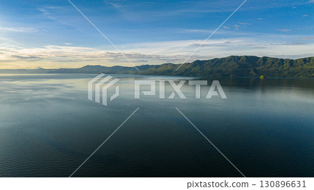 Aerial view of lake Toba in Sumatra among the mountains. Sumatra, Indonesia. 130896631