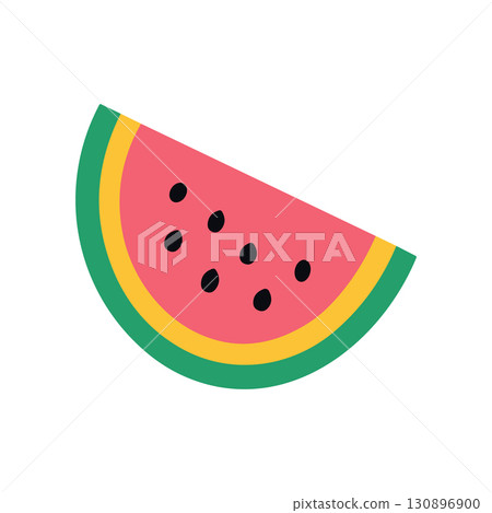 Cute Watermelon Slice Icon. Summer Fruit Flat Design Vector Illustration. 130896900