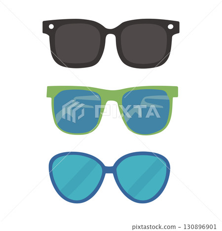 Sunglasses Icon Set. Summer Fashion Eyewear Collection in Flat Design. 130896901