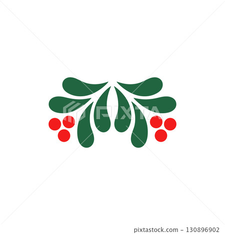 Christmas Holly Berry Icon. Festive Winter Holiday Decoration with Mistletoe. 130896902