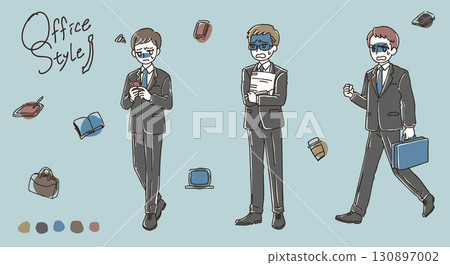 簡單可愛的上班族插畫素材_煩惱/焦慮 130897002