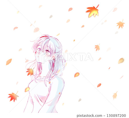 Crying woman, autumn leaves, upper body 130897200
