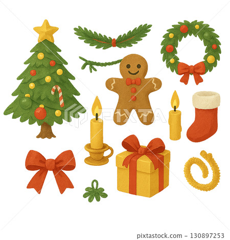 聖誕節素材集：聖誕老人與禮物插圖集 130897253