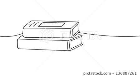 Two stacked closed books in minimalist hand-drawn style with contour Two stacked closed books in minimalist hand-drawn style with contour 130897261