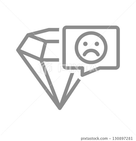 Diamond with sad face in bubble line icon. Disappointment or value loss symbol. Vector illustration Diamond with sad face in bubble line icon. Disappointment or value loss symbol. Vector illustration 130897281