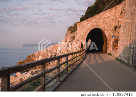 Mediterranean coast with promenade near the town of Varazze 130897416