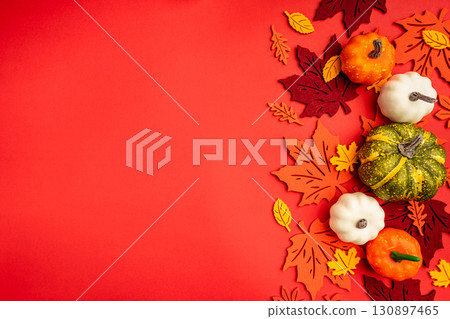 Autumn background with decorative felt leaves Autumn background with decorative felt leaves 130897465