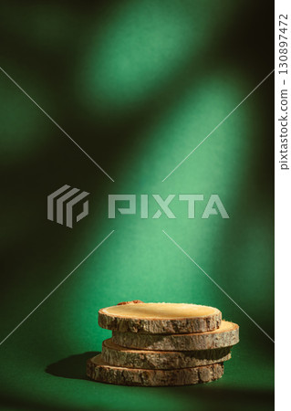 wooden stand against a green background 130897472