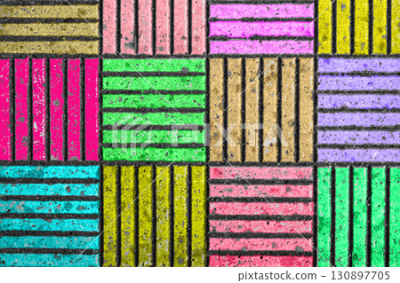 Vibrant patterned pavement with colorful blocks in various shapes and styles Vibrant patterned pavement with colorful blocks in various shapes and styles 130897705