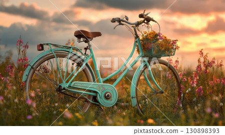 Vintage style mint green bicycle 130898393